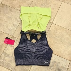 Ryka Women's Blue and Neon Yellow Sports Bra Set